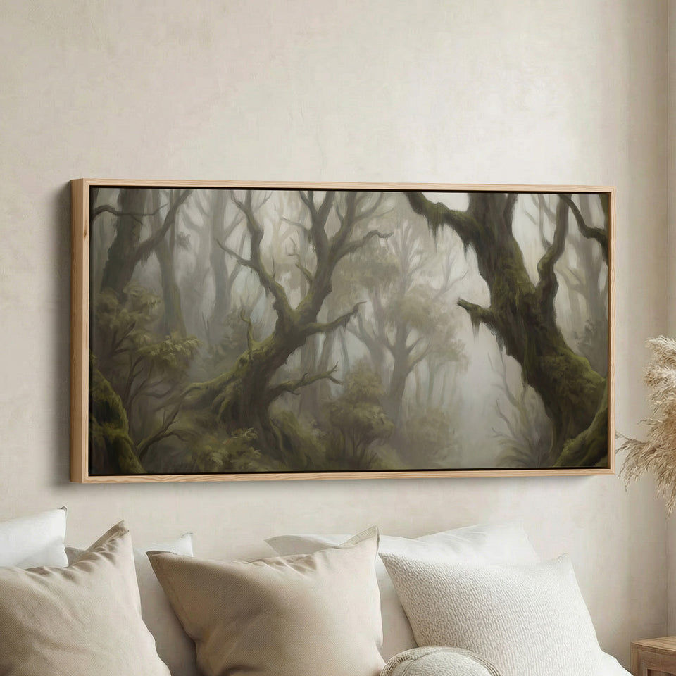 Schlafzimmer Wandkunst nebliger verdrehter Wald Bäume übergroße Wanddekoration für Flur