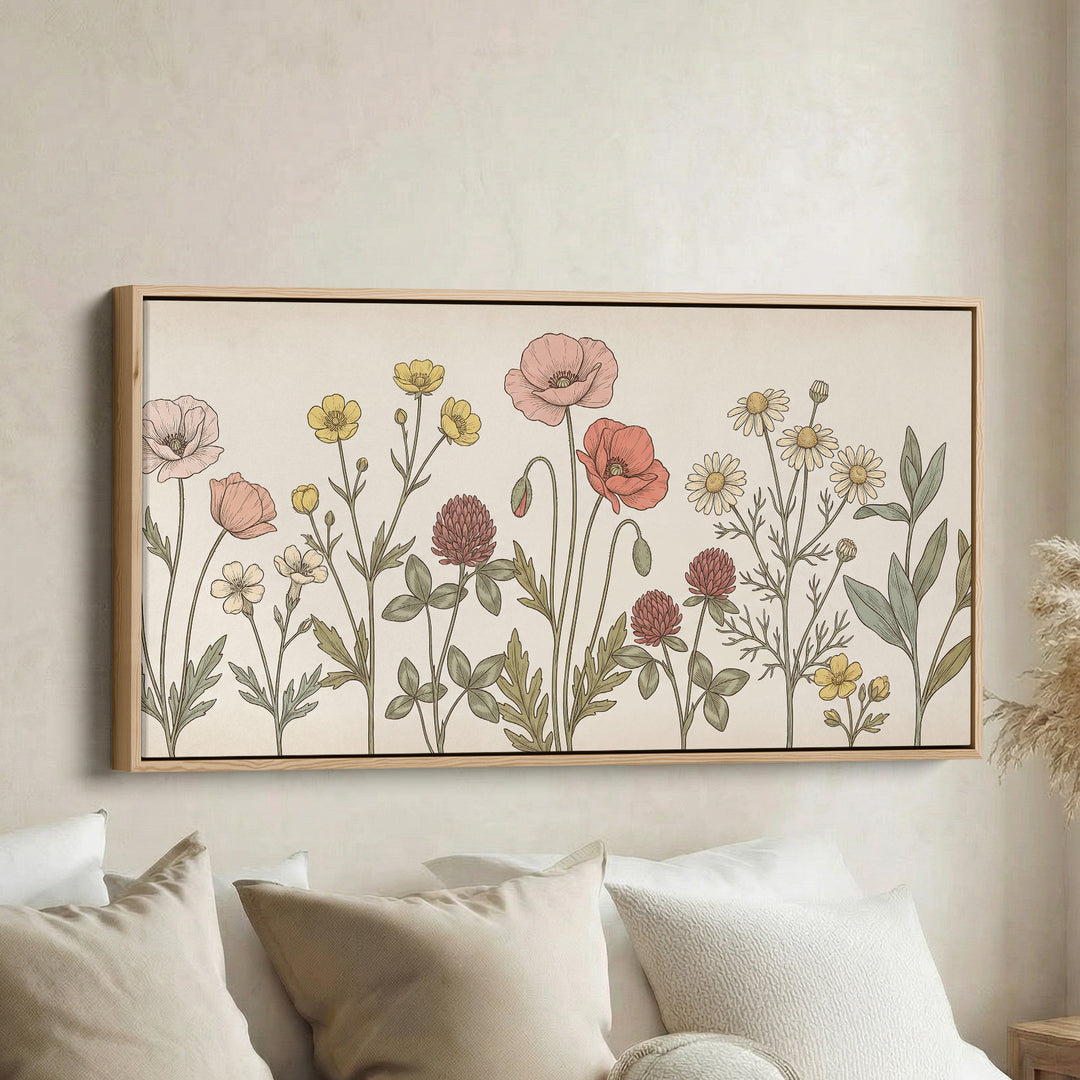 Large Wall Art Botanical Wildflower Illustration Horizontal Canvas Print For Kitchen