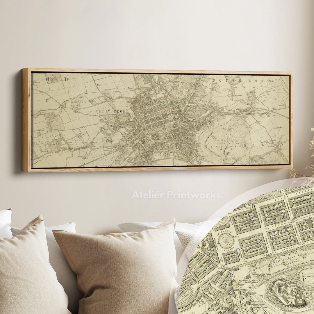 Edinburgh 1853 Map Long Narrow Canvas Wide Wall Art For Bedroom Or Hallway