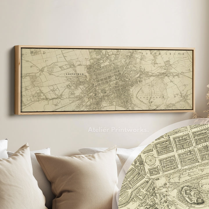 Edinburgh 1853 Map Long Narrow Canvas Wide Wall Art For Bedroom Or Hallway