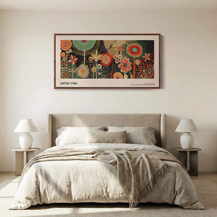 Yayoi Kusama art mural horizontal motif floral circulaire décoratif toile encadrée pour chambre