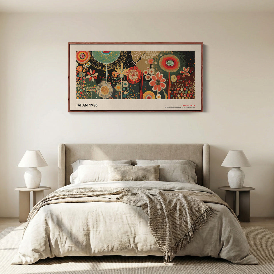 Yayoi Kusama art mural horizontal motif floral circulaire décoratif toile encadrée pour chambre