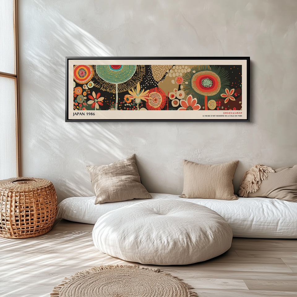 Yayoi Kusama Breite Wandkunst Kreisförmiges Blumenmuster Lange Leinwand Für Schlafzimmer