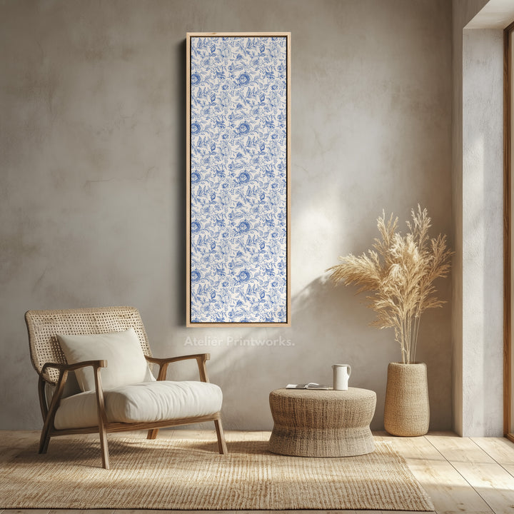 Cottagecore Vintage Blue & White Framed Floral Wall Art - V0260