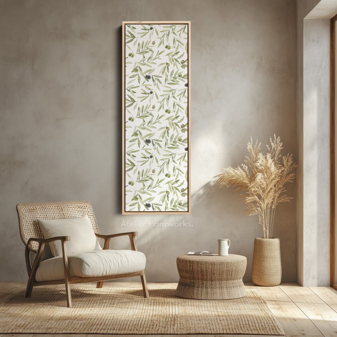 Minimalist Olive Leaves Long Vertical Framed Wall Decor - V0265