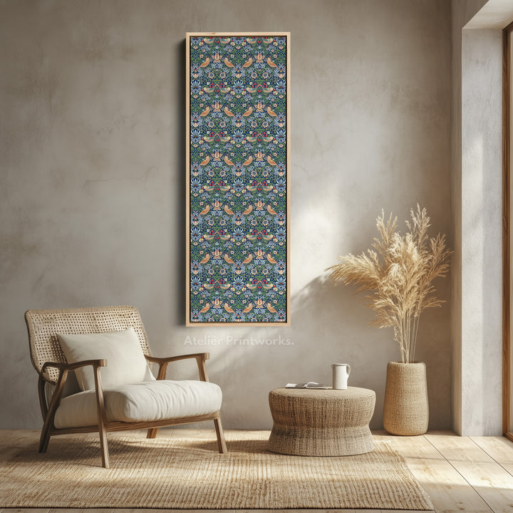 William Morris Strawberry Thief Blue Vertical Long Wall Art - V0276