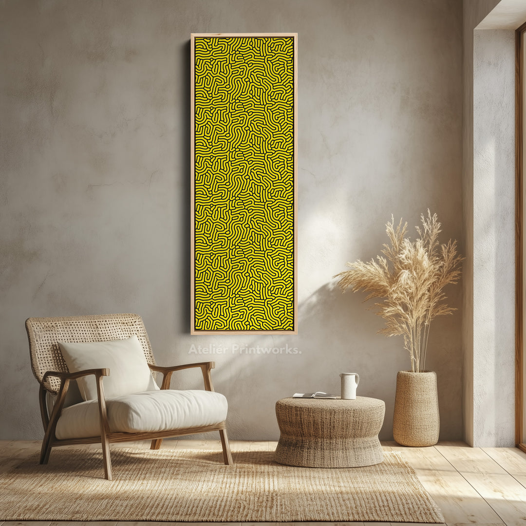 Yellow & Black Organic Pattern Long Vertical Wall Art - V0287