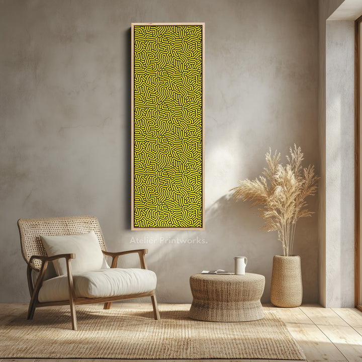 Yellow & Black Organic Pattern Long Vertical Wall Art - V0287