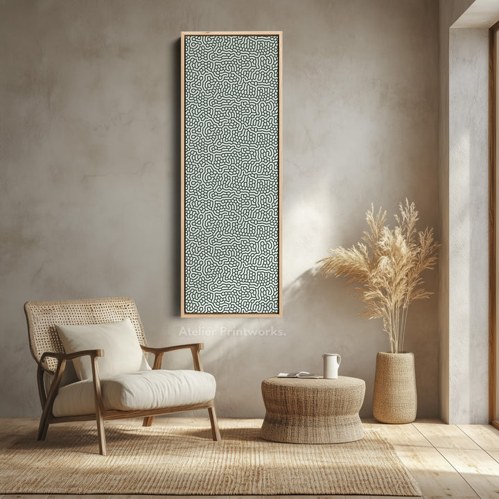 Green & White Wriggly Vertical Narrow Wall Art - V0294