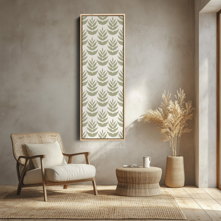 Long Tall Narrow Wall Art Boho Green Leaves - V0300