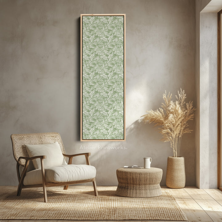 Long Cottagecore Vertical Wall Art Green Botanical Large Framed Canvas - V0321