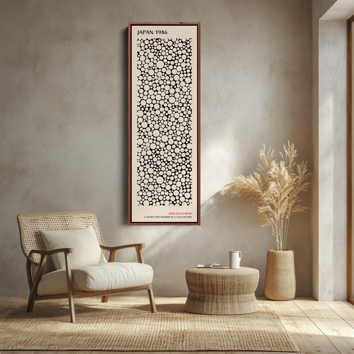 Tall Narrow Wall Art – Black & Cream Dot Print, Minimalist Japandi Vertical Wall Decor