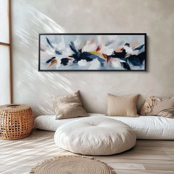 Abstract Blue, White & Pink Horizontal Long Wall Art
