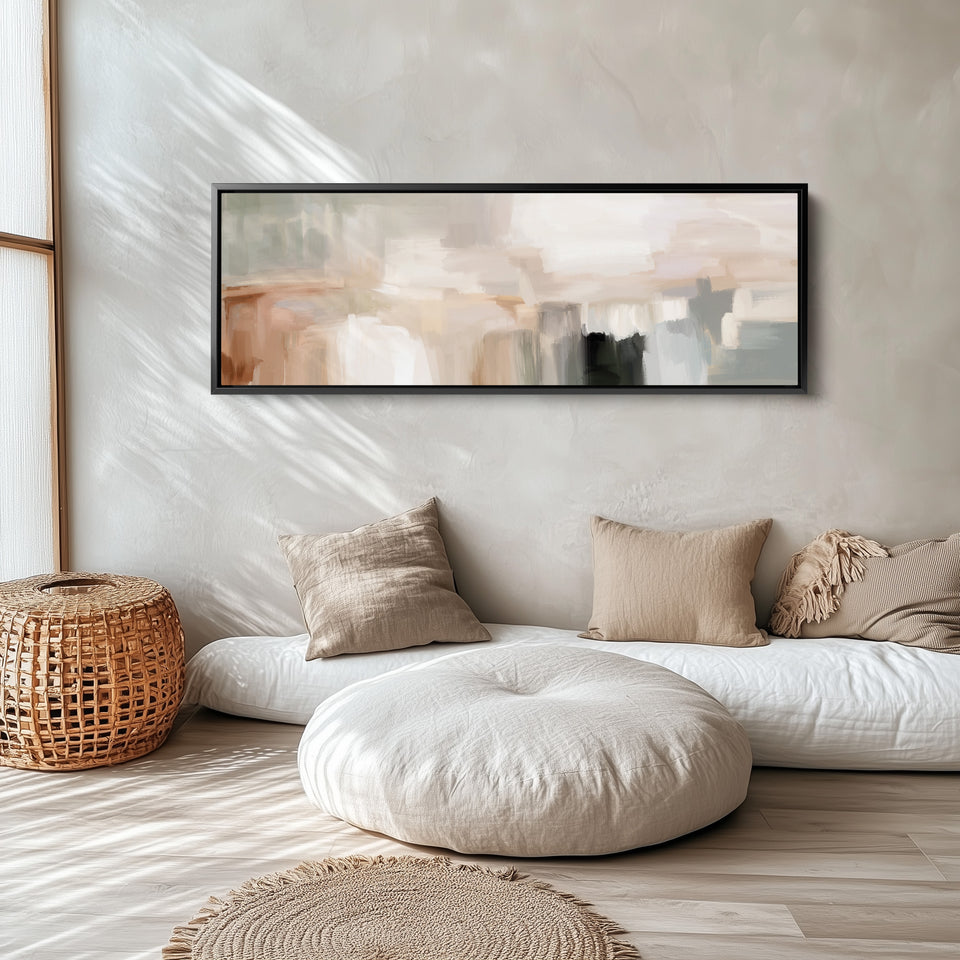 Art mural abstrait horizontal large beige minimaliste