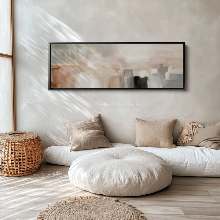 Minimalistische Beige Abstracte Horizontale Brede Muurkunst