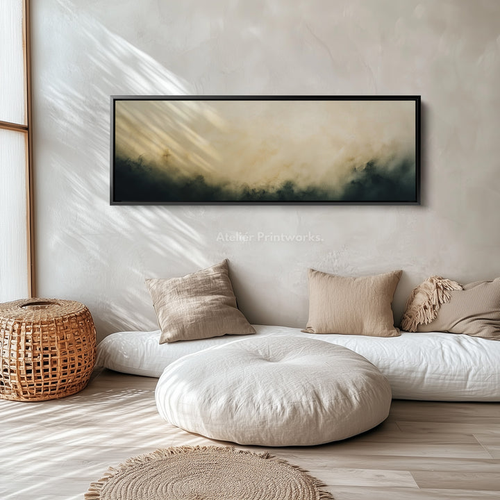 Abstract beige lange smalle wandkunst horizontale wanddecoratie