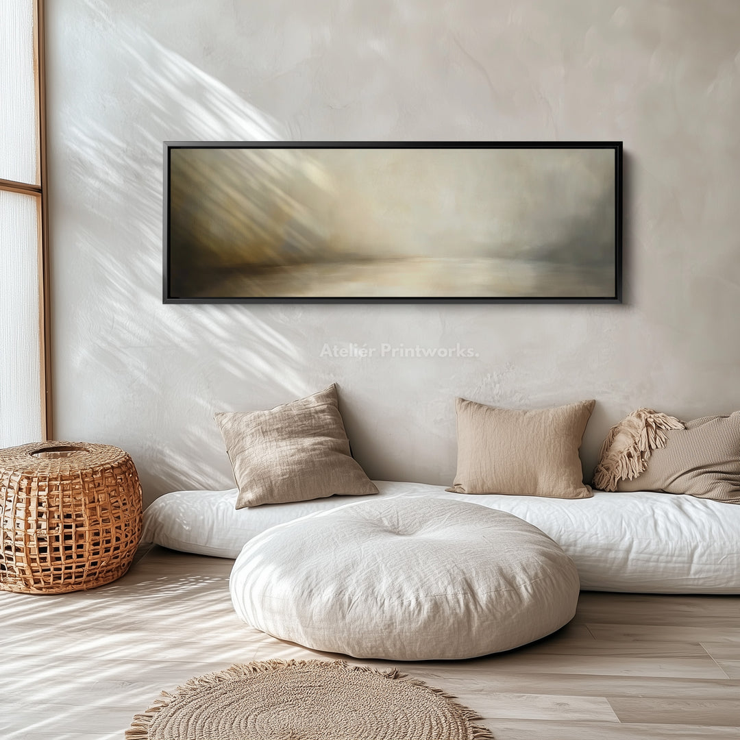 Abstracte beige olieverfschilderij horizontale wanddecoratie