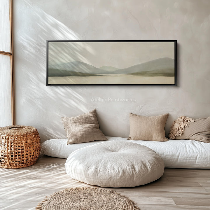 Watercolor Mountain and Lake Long Horizontal Large Canvas Wall Art