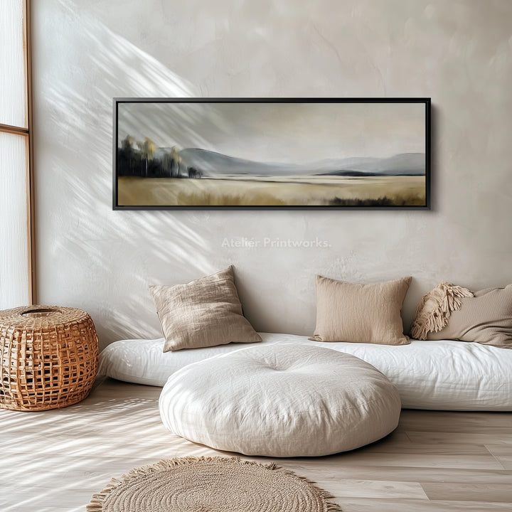 Long Neutral Misty Landscape Canvas Artwork for Above Bed or Living Room