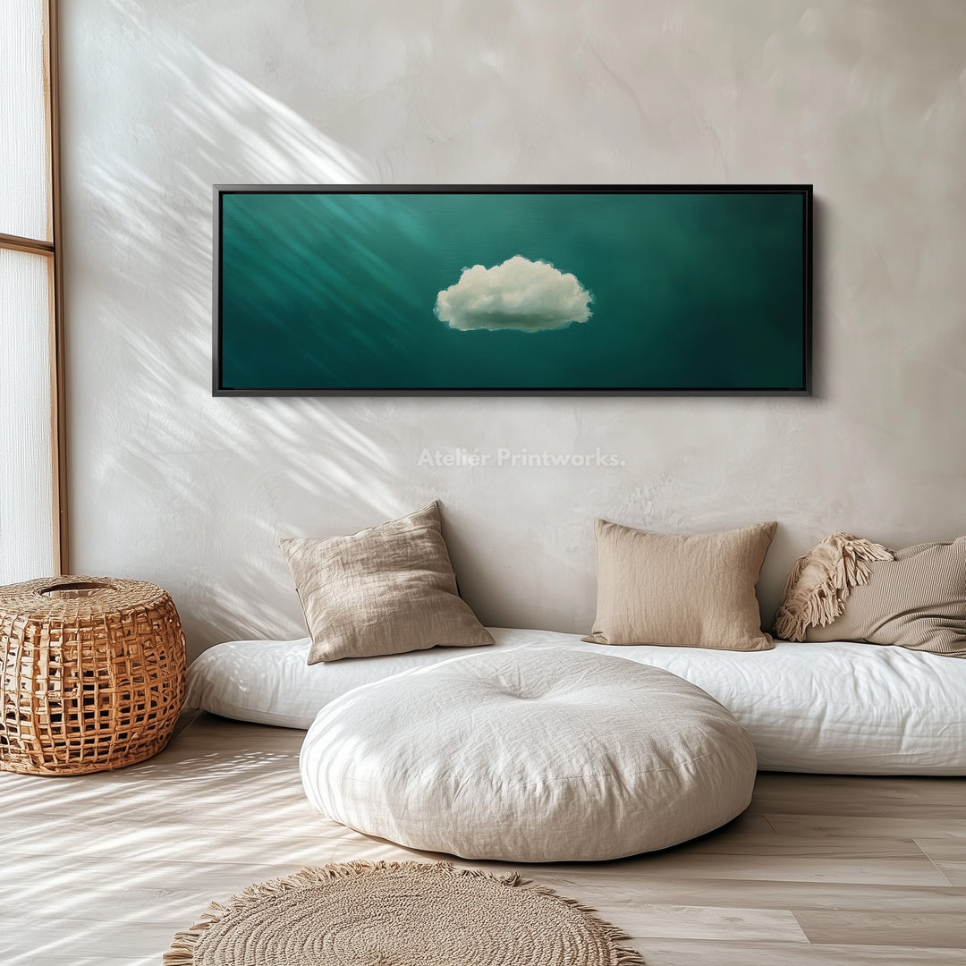 Boven het bed wanddecoratie - minimalistische witte wolk grote ingelijste canvas