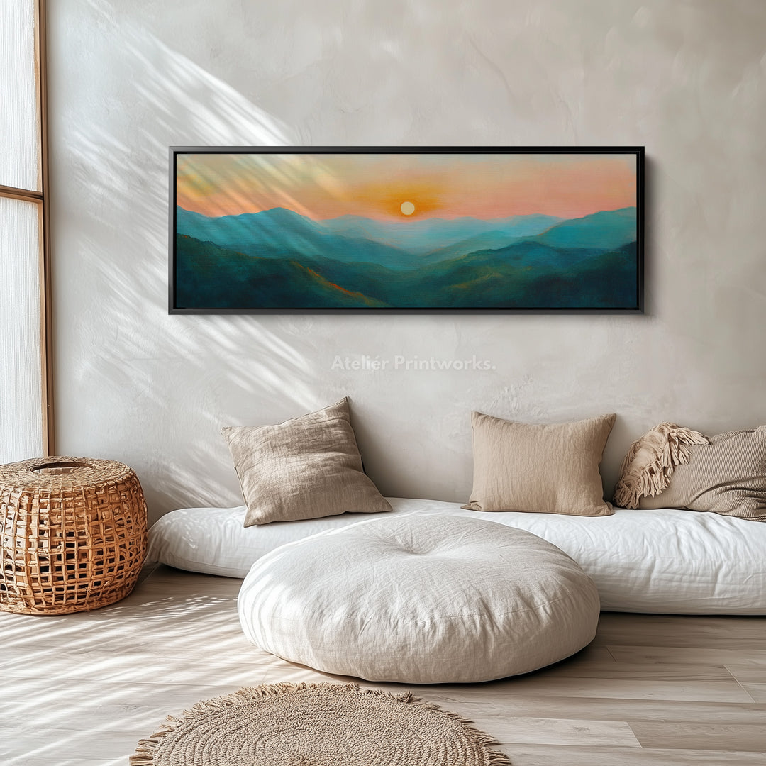 Abstracte zonsopgang panoramisch boven bed muurdecor grote ingelijste afbeeldingen