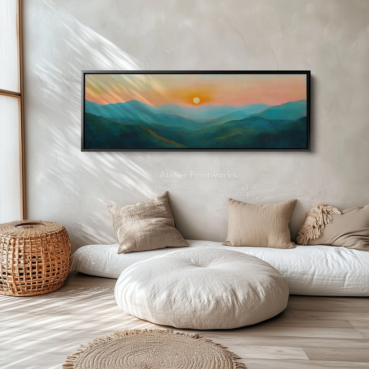 Abstracte zonsopgang panoramisch boven bed muurdecor grote ingelijste afbeeldingen