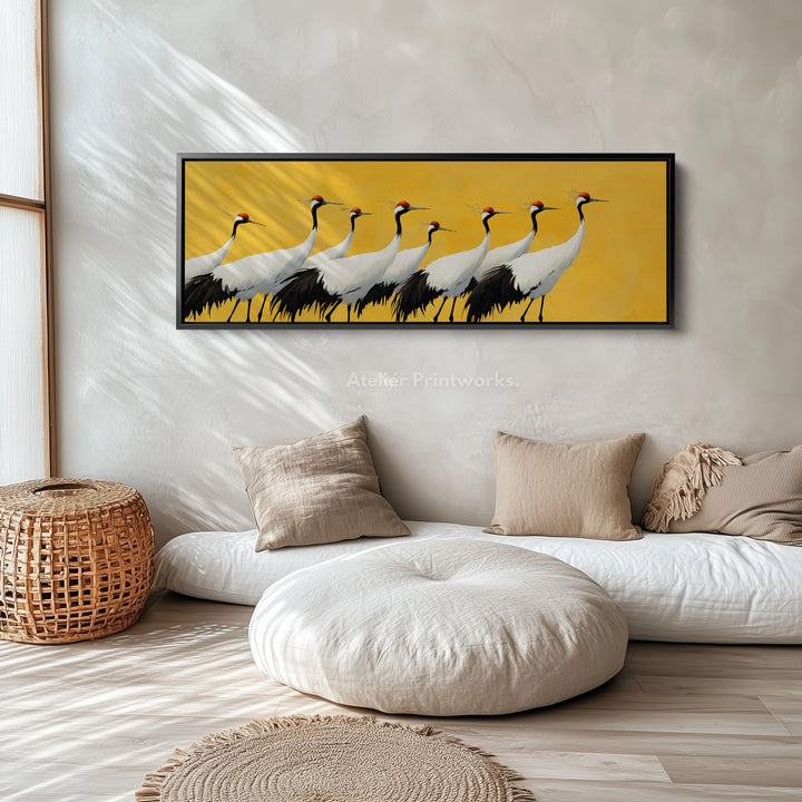 Red Crowned Cranes Panoramic Long Large Canvas Wall Decor Horizontal