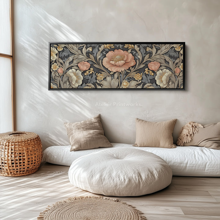 Vintage Floral Pattern Large Canvas Long Narrow Horizontal Wall Art