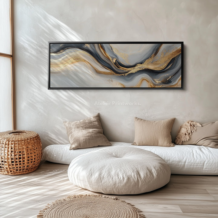 Gouden marmer grote ingelijste canvas lange smalle horizontale wanddecoratie