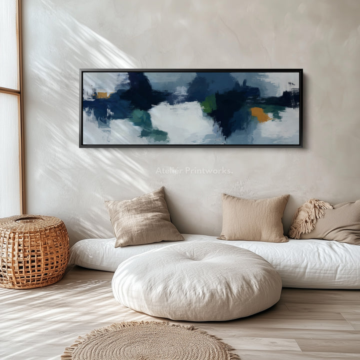 Wide Moody Deep Blue Abstract Canvas Wall Art for Living Room