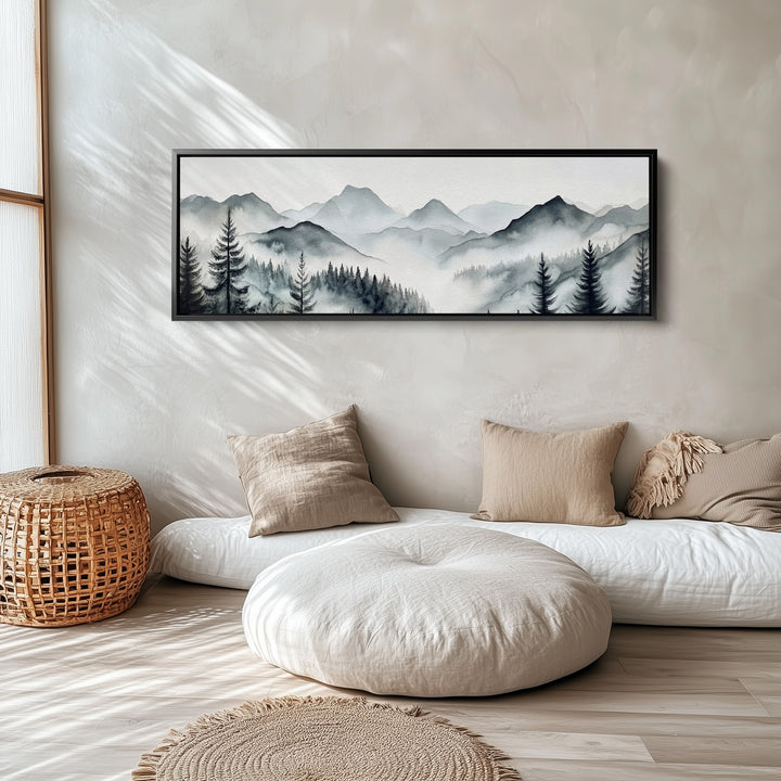 Panoramic Wall Art Misty Pine Forest Long Canvas For Office