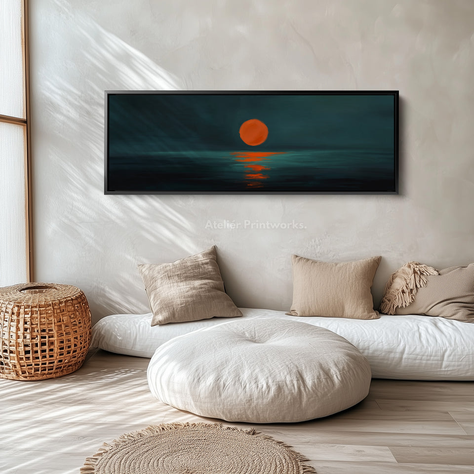 Minimalist Sunset Narrow Wide Horizontal Wall Decor Large Framed Canvas