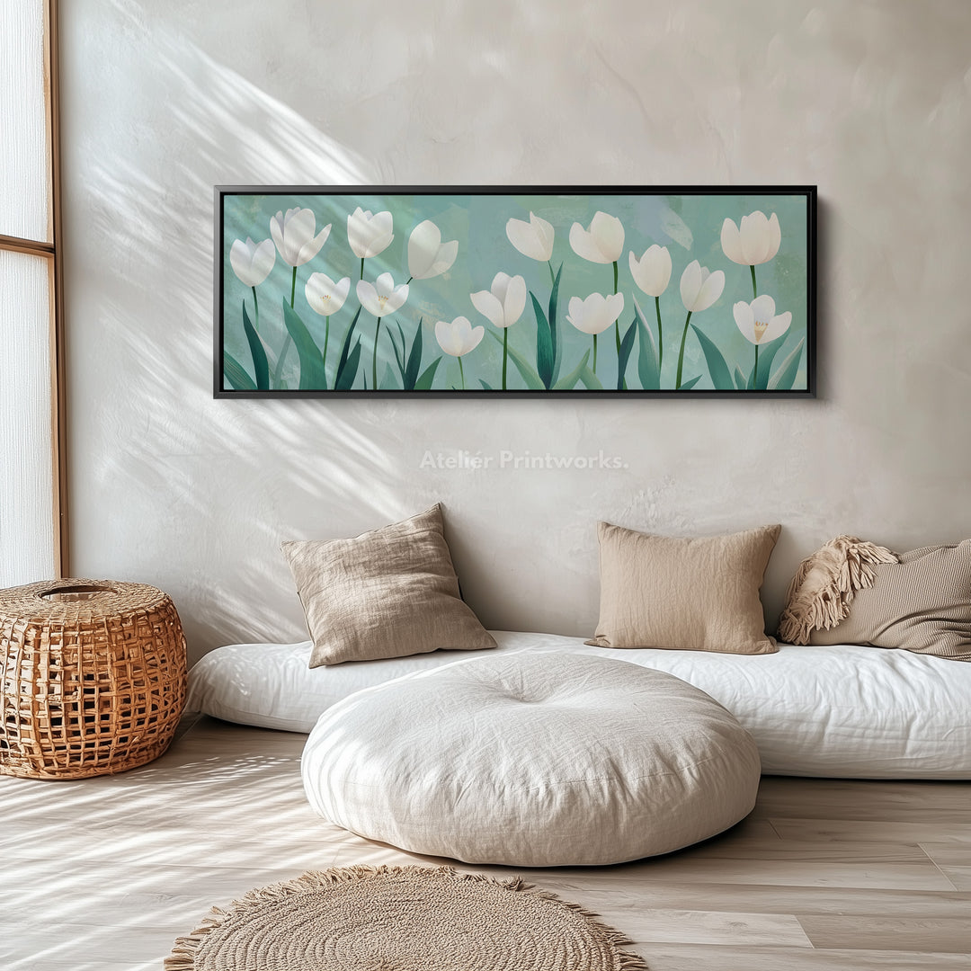 Minimalist Tulips Framed Canvas Horizontal Narrow Wall Art Decor