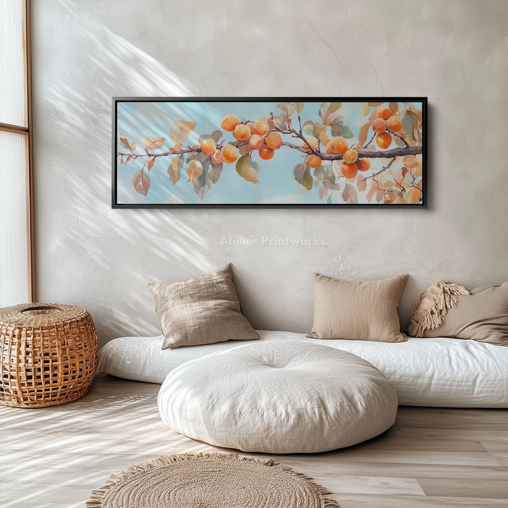 Persimmon Branch Large Framed Long Canvas Horizontal Wall Art