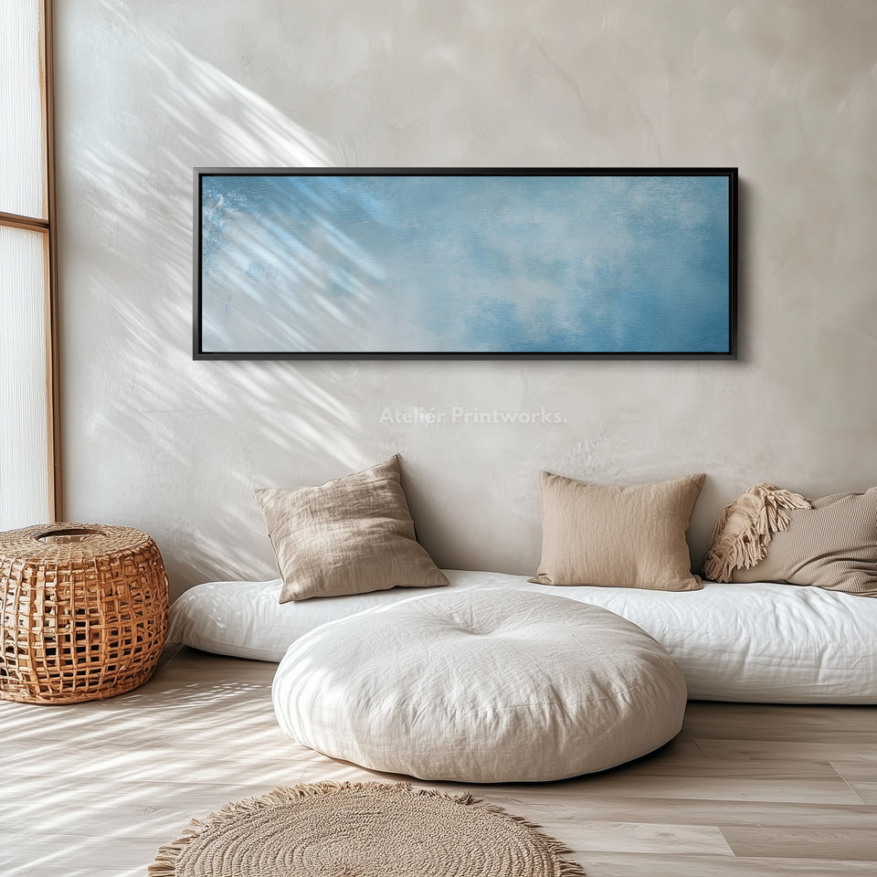 Minimalist Light Blue Long Horizontal Wall Art Panoramic Wall Decor