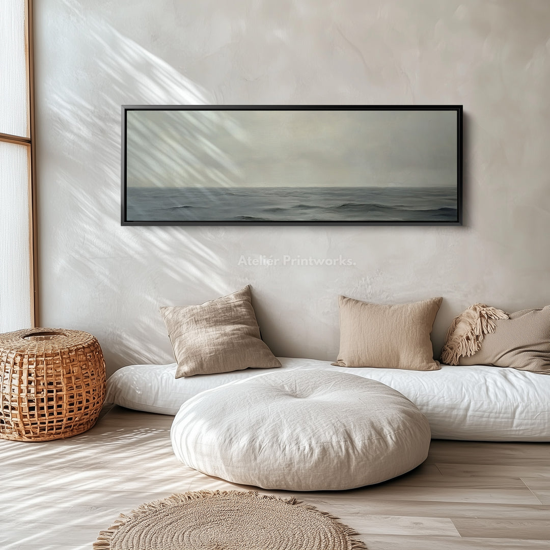 Kalmerende zee lang smal ingelijst canvas wanddecoratie