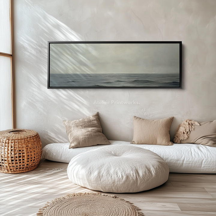 Kalmerende zee lang smal ingelijst canvas wanddecoratie
