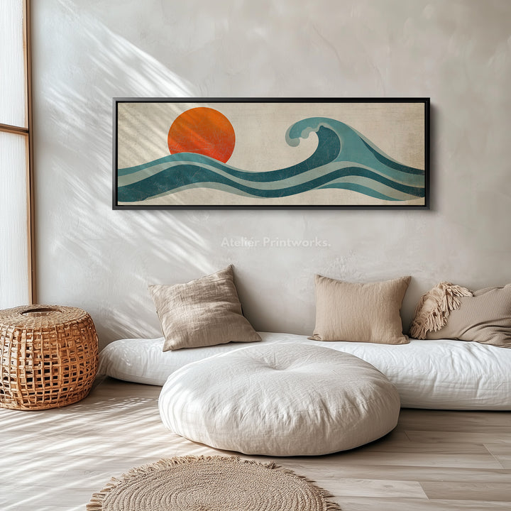Retro zonsondergang lange smalle horizontale wandkunst canvas