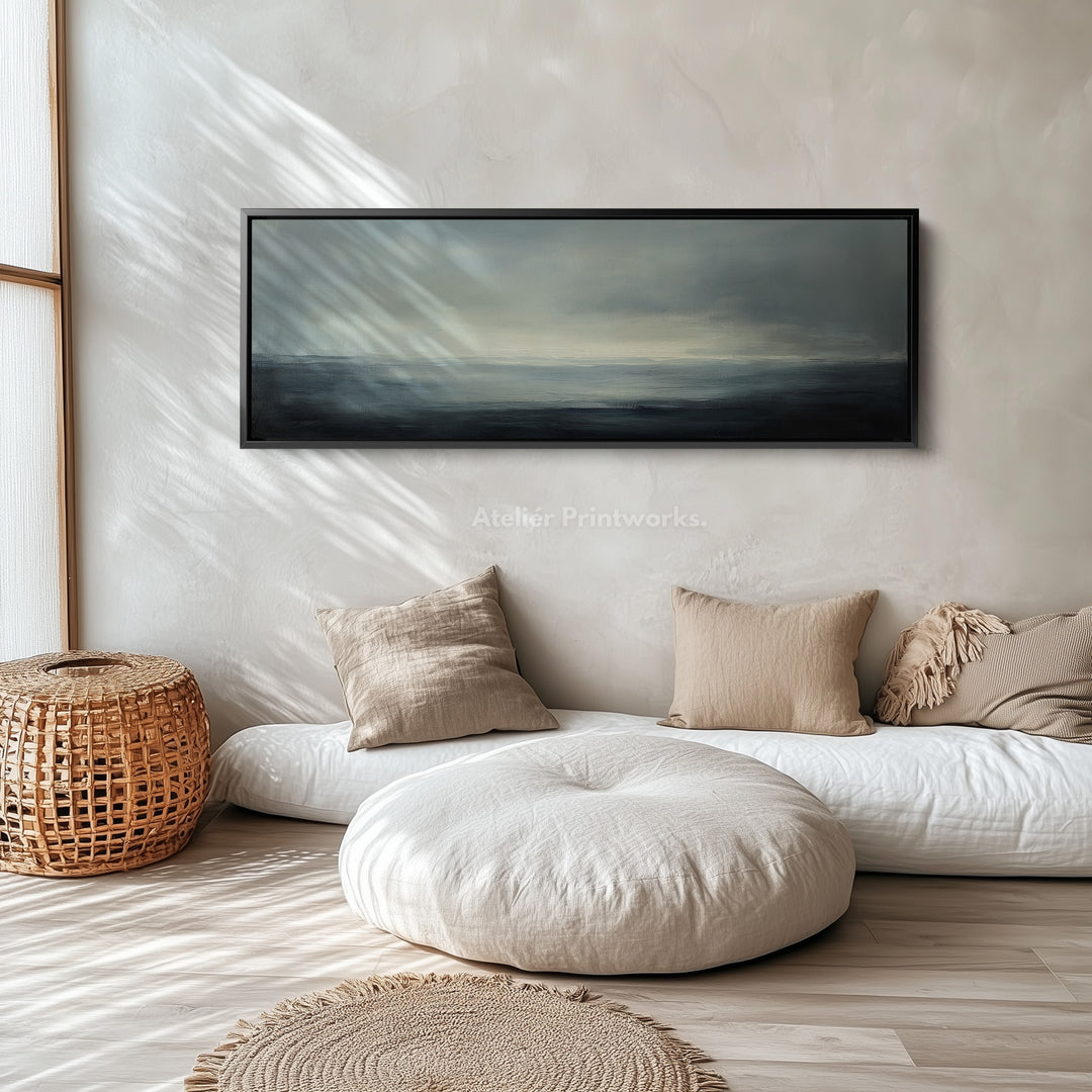 Mistige Abstracte Zonsondergang Smalle Horizontale Wanddecoratie