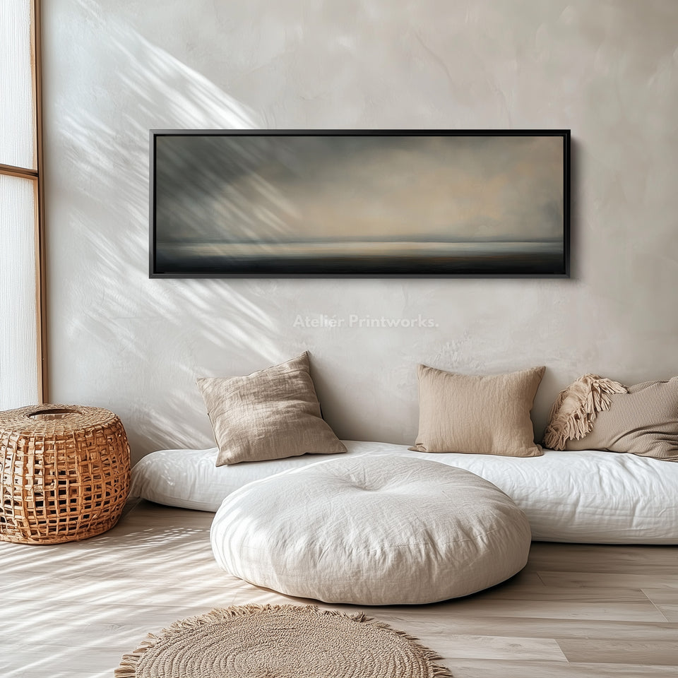 Gray & Beige Abstract Sunset Long Skinny Above Bed Wall Decor