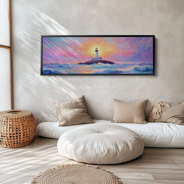 Vuurtoren schilderij lange horizontale boven bed wanddecoratie