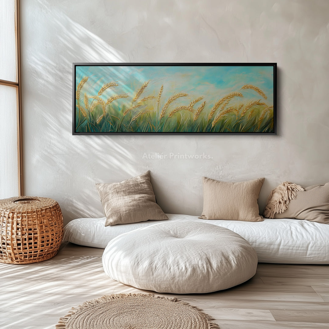 Wheat Field Painting Long Horizontal Above Bed Wall Decor