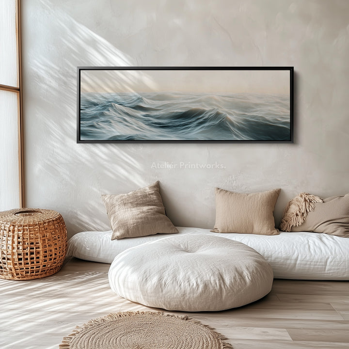 Ocean Waves Lange Smalle Horizontale Muurkunst Ingelijst Canvas