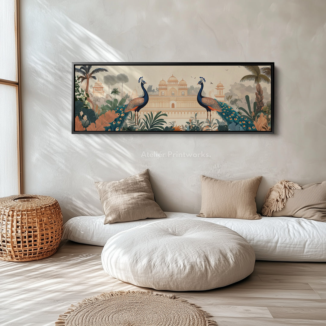 Peacock Palace Wide Framed Above Bed Wall Art