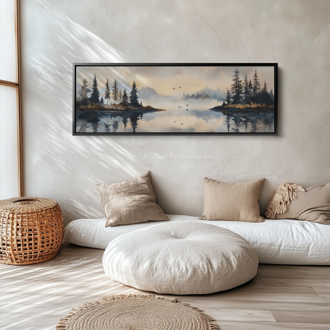Watercolour Landscape Above Bed Decor Framed Canvas Wall Decor