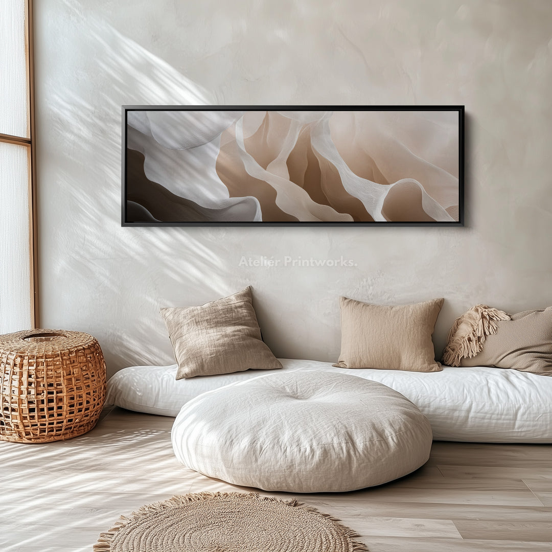 Beige & Wit Abstract Boven Bed Lange Smalle Horizontale Muurdecoratie