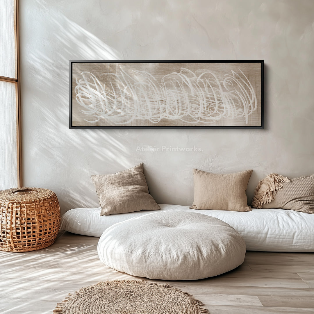 Abstracte witte panoramische grote ingelijste wanddecoratie