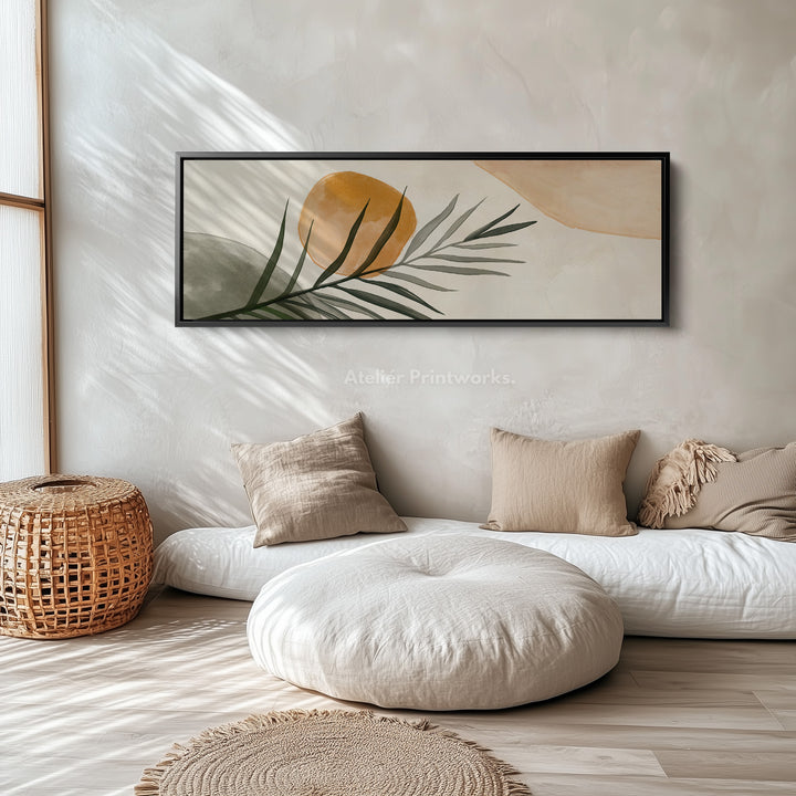 Beige & groene botanische panoramische grote ingelijste wanddecoratie