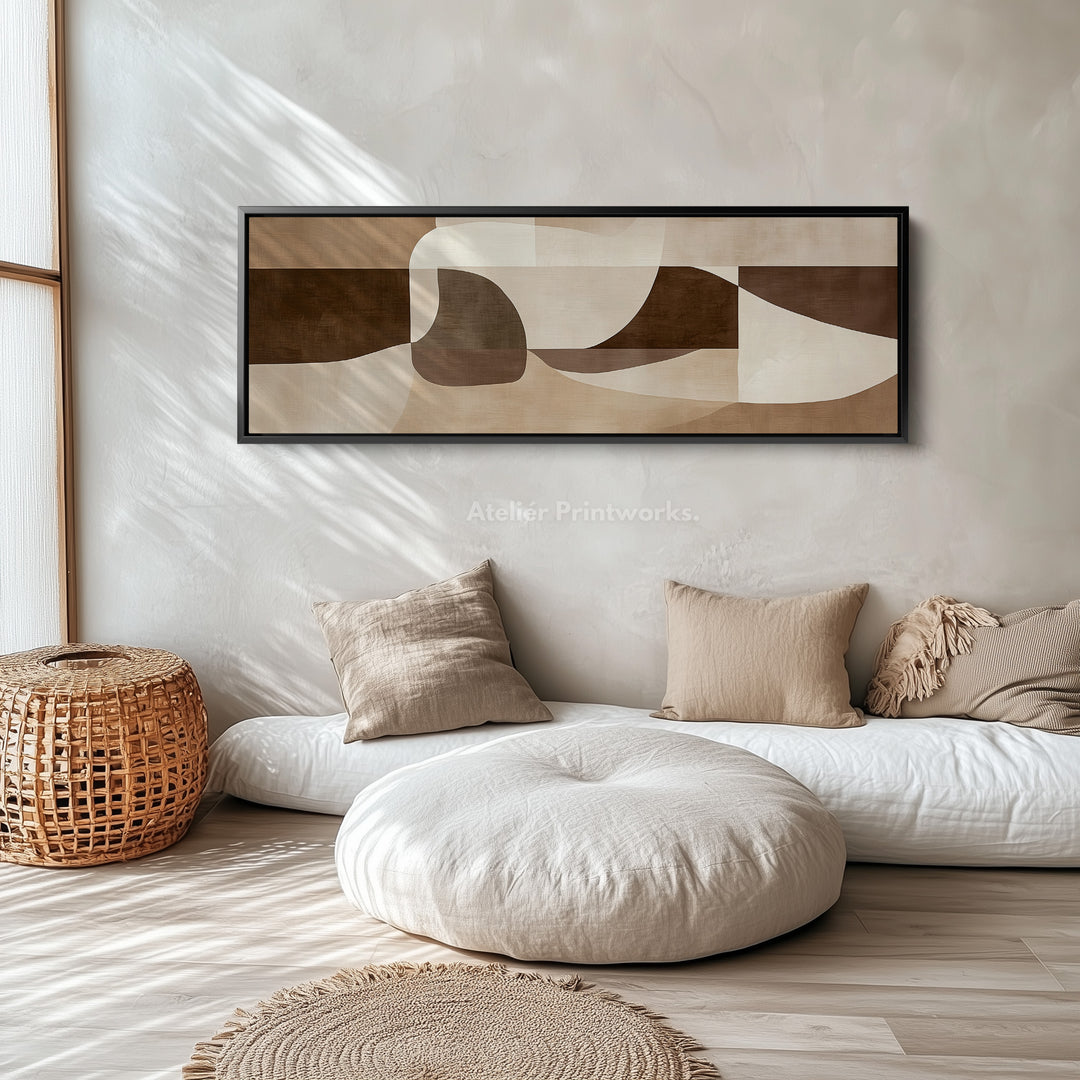 Beige abstract boven bed ingelijste canvas wanddecoratie