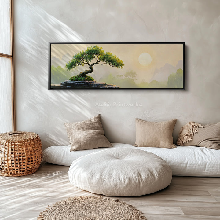 Bonsai boom botanische wandkunst lange panoramische wanddecoratie